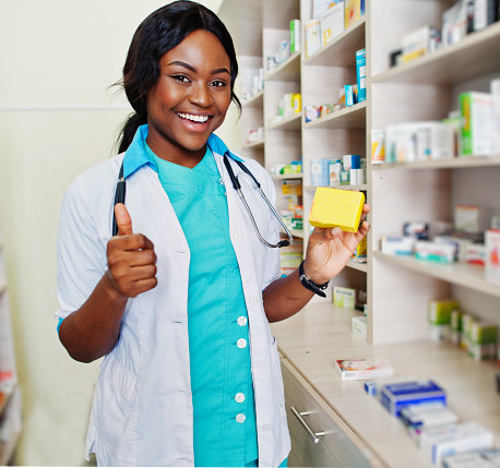 pharmacist with stethoscope doing thumbs up